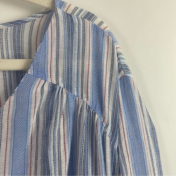 Catherines Boxy Tunic Top Blue Striped V-Neck Roll Tab Sleeves Flowy & Beachy 4X - Picture 4 of 13